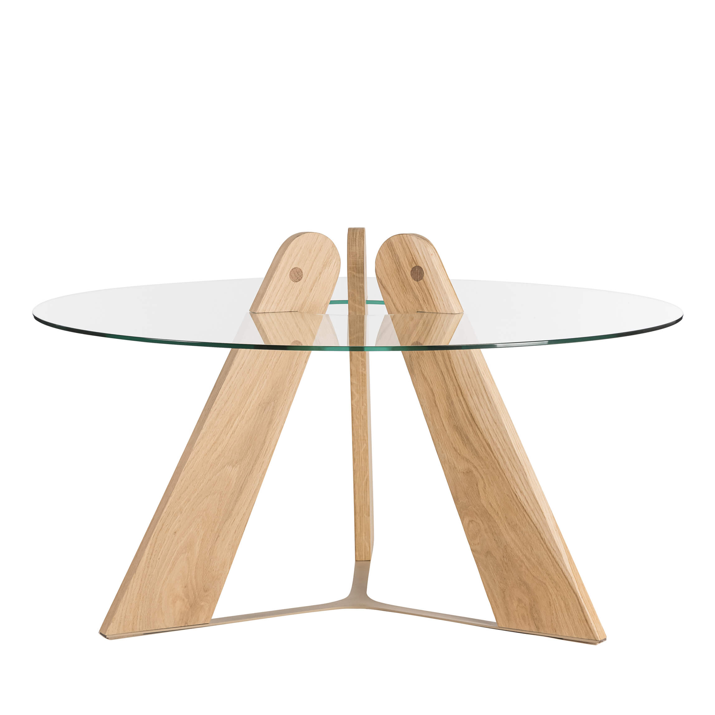 table basse avec pieds en bois massif et plateau en verre