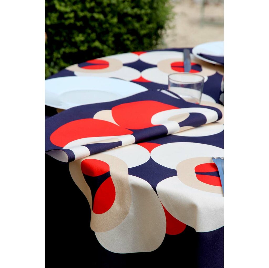 Grande Nappe Vintage Années 50 – 135 X 280 Cm – Coton Jaune Et Noir – Bon état