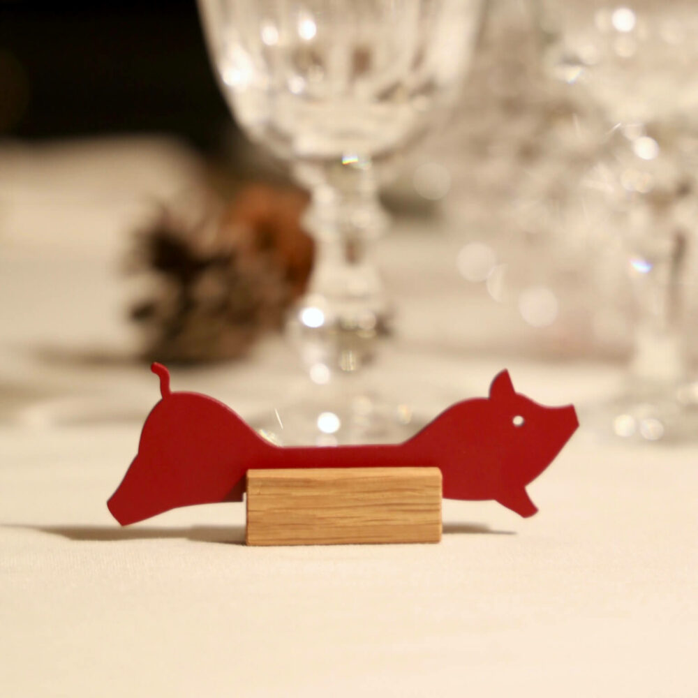 alto duo porte couteau rouge design cochon